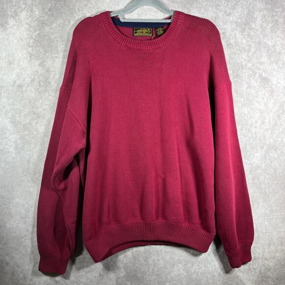 Vintage Eddie Bauer Sweater Mens Large Red Knit Fisherman Heavyweight Crew Neck - Picture 1 of 9